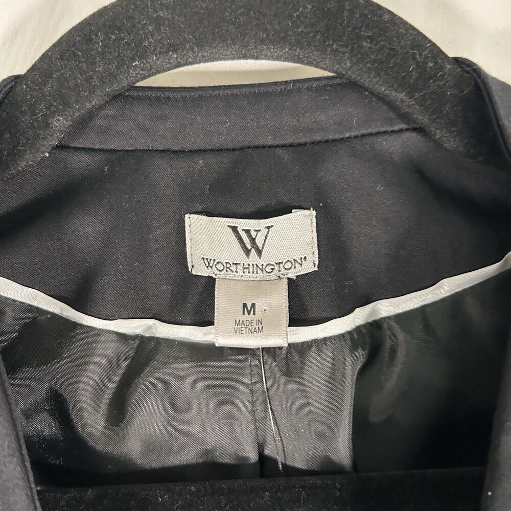 New Worthington Blazer Women's Medium Solid Black Open Front Office Work - Picture 5 of 7